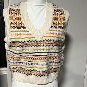 Love Tree White and Orange Knit Sweater Vest